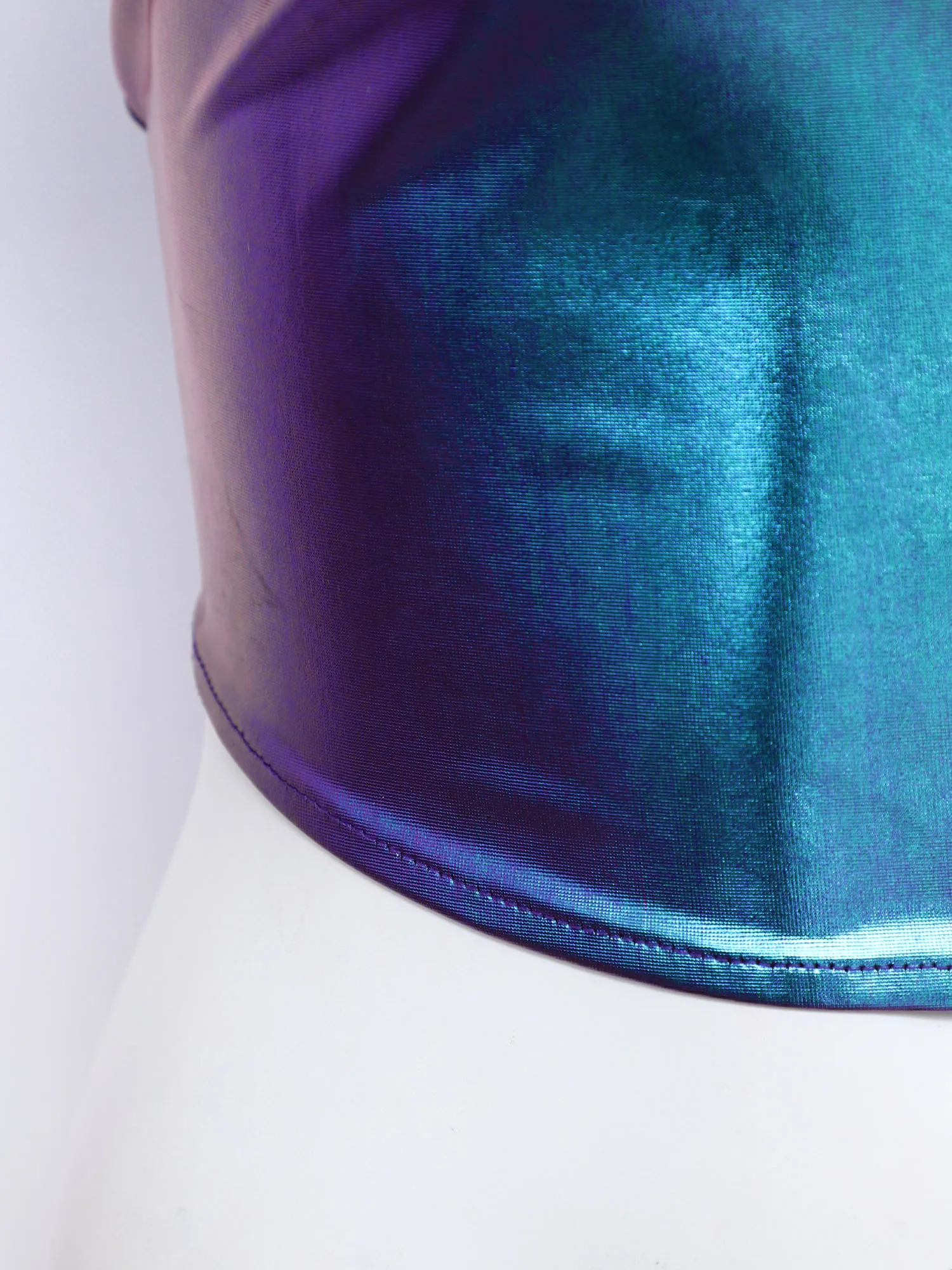 

Women Metallic Gloss Tube Top Shiny Strapless Disco Top with Feather Decor for Dancing Raves Festivals Costumes