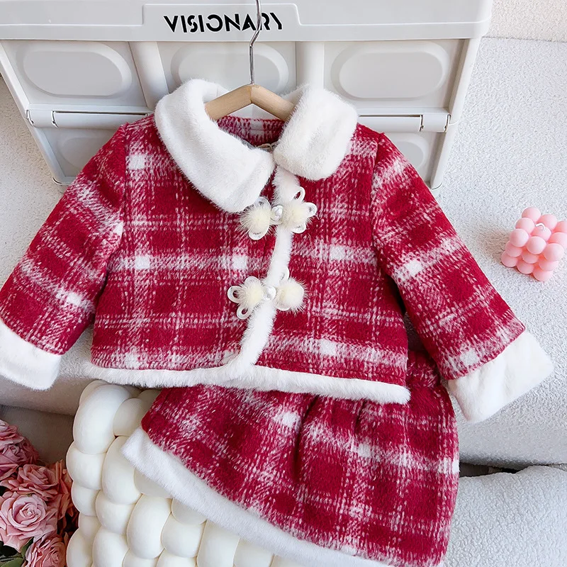 

New Girls' Winter Outfit Stylish Quilted Cotton Jacket and Skirt Set