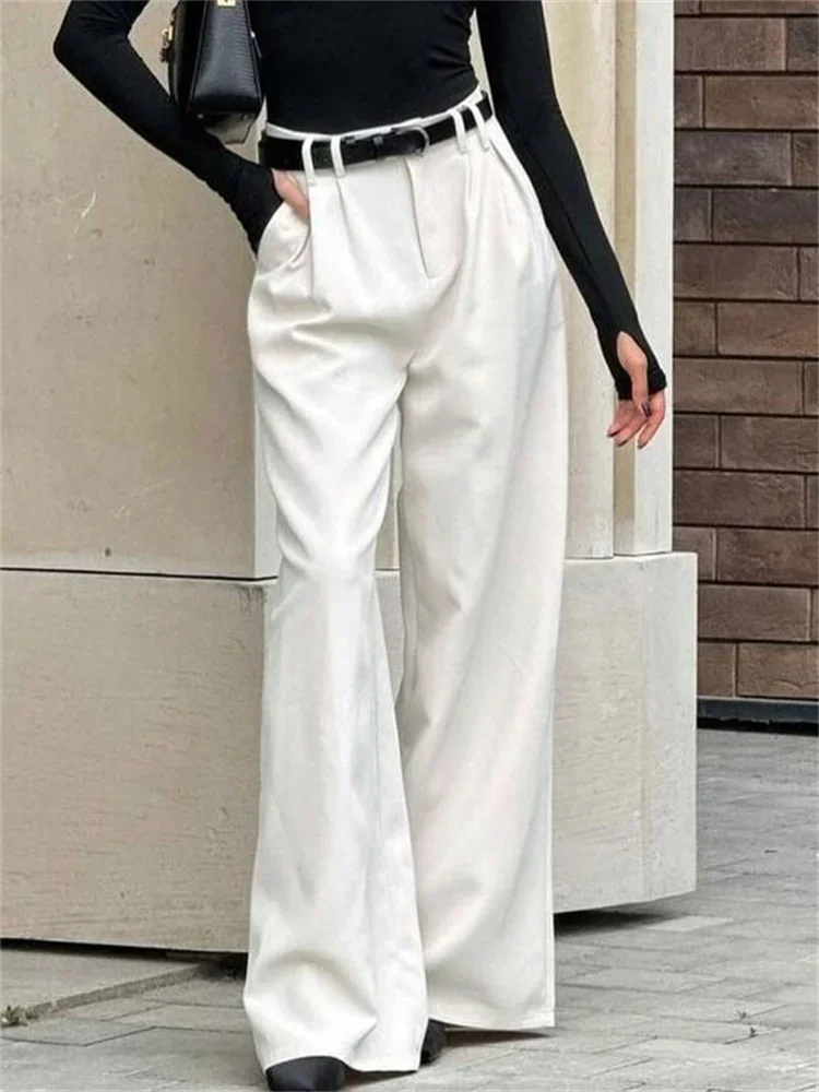 2025 Loose High Waist Wide Leg Women Pants Casual Pocket Patchwork Solid Fashion Commute Elegant Trousers Ladies Straight Legg