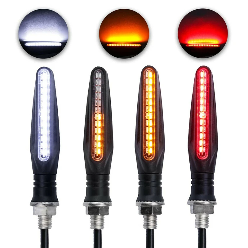 

24LED Motorcycle Turn Signal Indicator Light White Day Running Light Flowing Amber Blinkers Red Brake Lamp