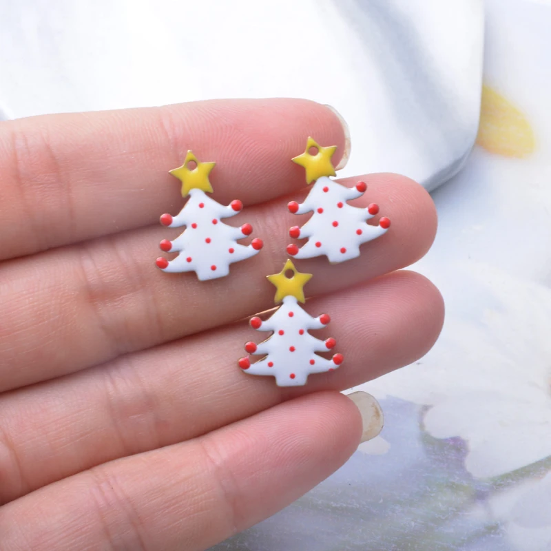 6 Stück Weihnachtsbaum-Anhänger aus emailliertem Kupfer, beidseitig mit Tropfenlackierung, bunte Anhänger für DIY-Schmuckzubehör – Detail 8