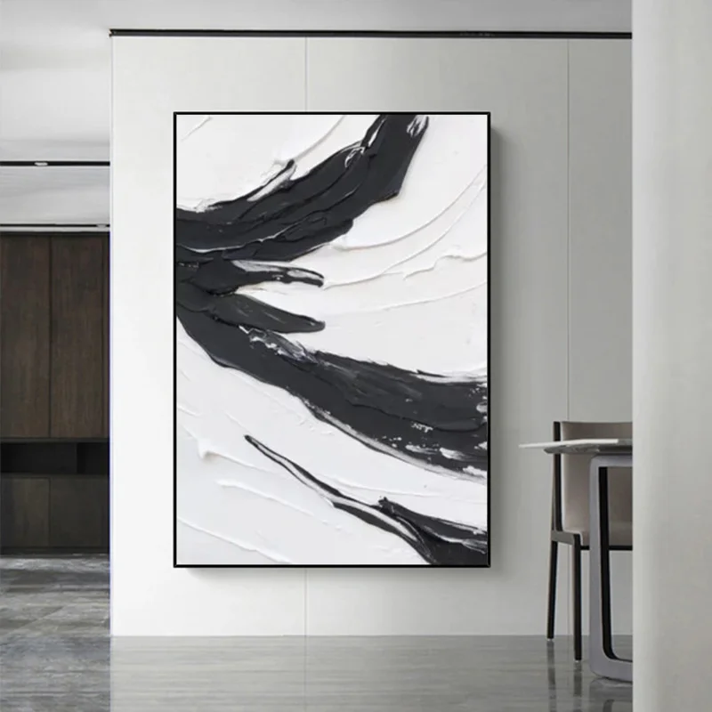 

Handmade 3D Abstract Art Painting, Black and White Oil Painting, Living Room Canvas Painting, Luxury Home Decor, Office Decor