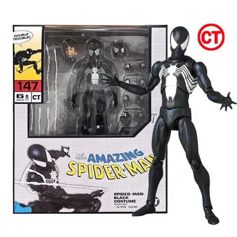 CT Toys Mafex 147 The Amazing Spider-Man Action Figure Black Spiderman Figurine PVC Marvel Maf Venom Symbiotic Parker Model Doll