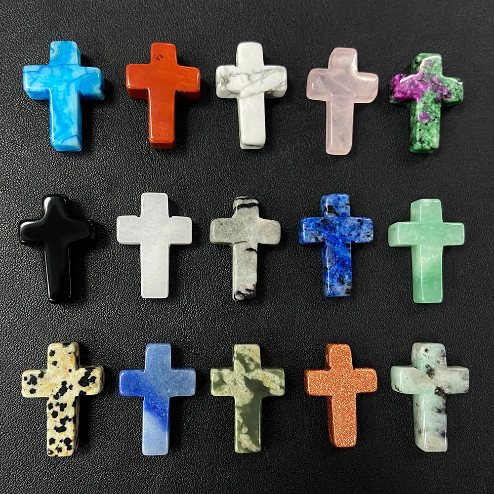18x26mm koraliki z kamienia naturalnego kształt krzyża kryształ kwarcowy turkusy luźne koraliki Charm do tworzenia biżuterii DIY bransoletka naszyjnik