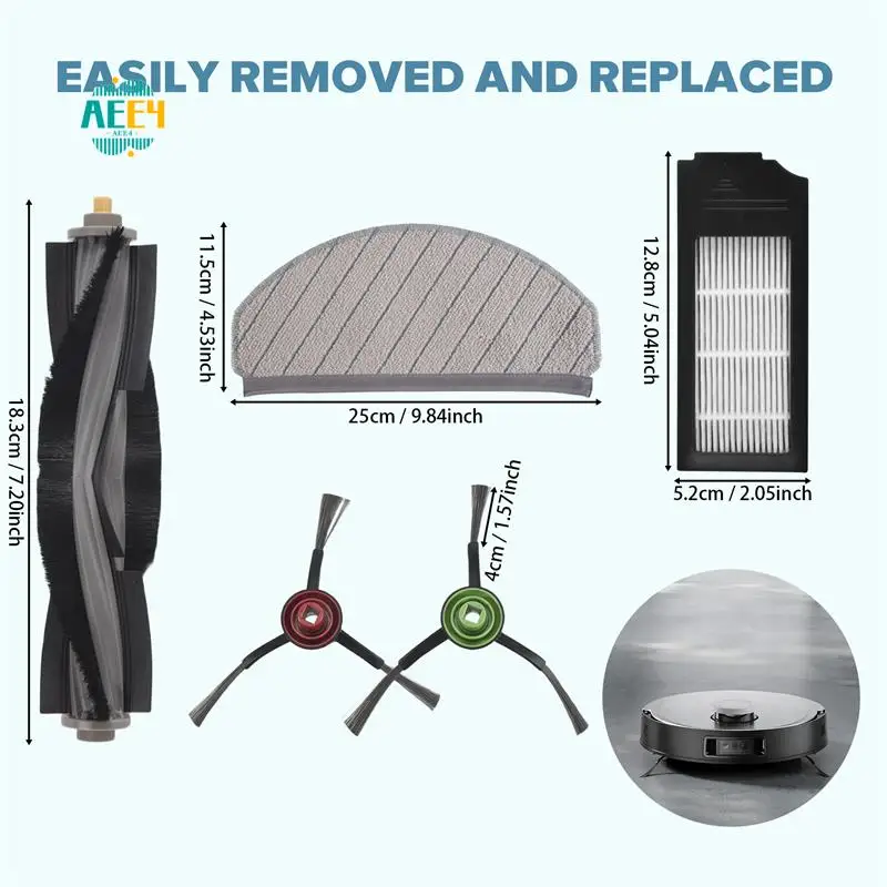

AEE4-1Set Main Side Brush Hepa Filter Mop Rag Dust Bag Replacement Kit Accessories For Ecovacs X1 Plus