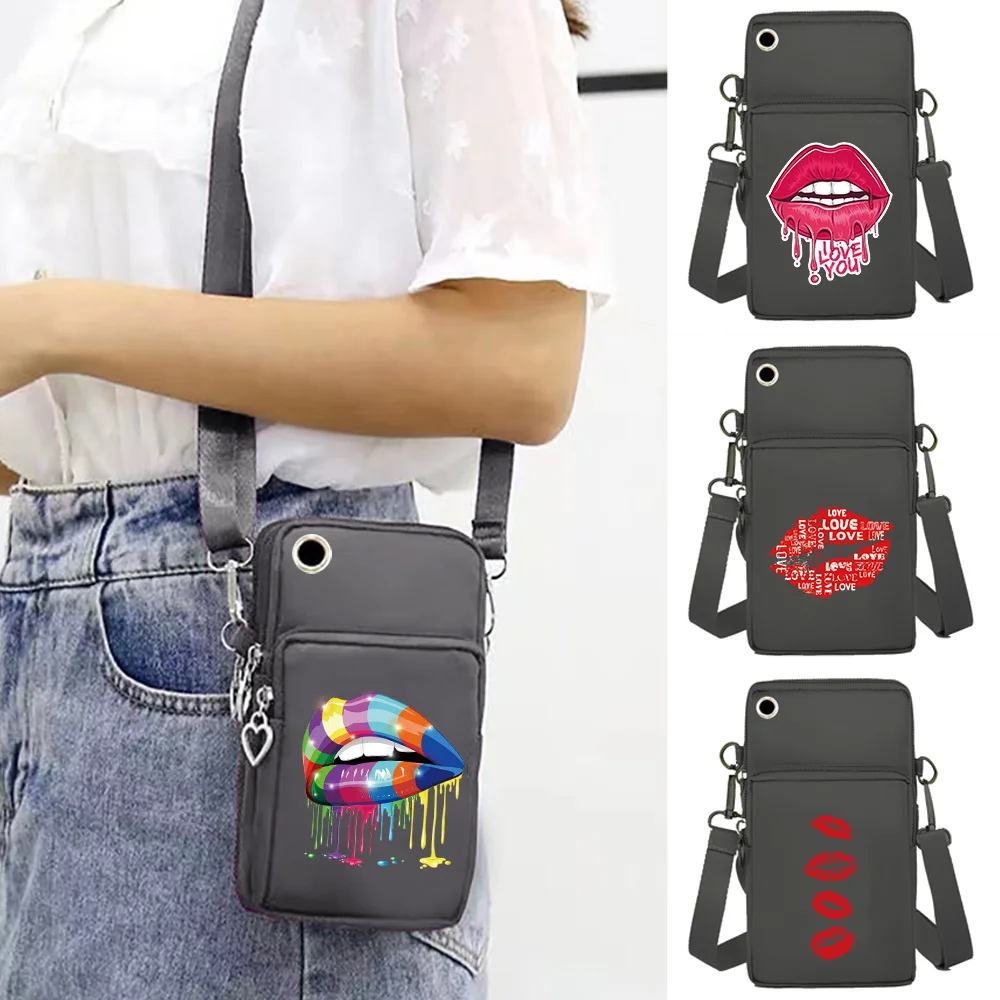 Mobile Phone Bag Shoulder Bags Wallets Mouth Print Wrist Pack Handbags Apple/Huawei/Xiaomi/Samsung Universal Cell Phone Packet