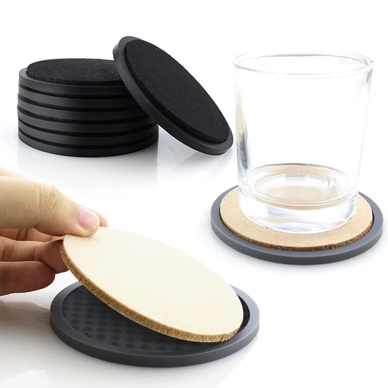 6Pcs 10cm Silicone Coasters Round Heat Resistant Rubber Tea Cup Mat Drink Coffee Mug Glass Beverage Holder Pad Decor Table Mat