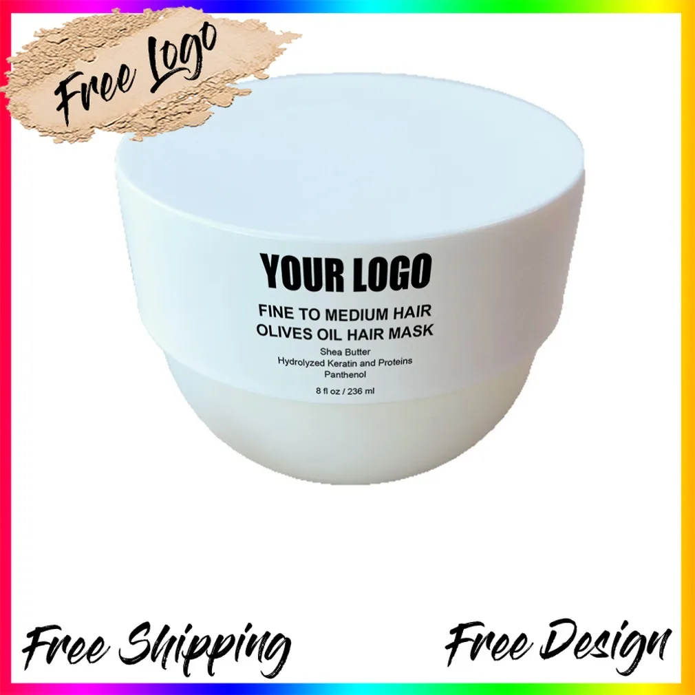 

Private Label Custom Logo Vegan Wholesale Makeup 236ml Olive Oil Hair Mask Repair Frizz Control Smooth Conditioning Treatment