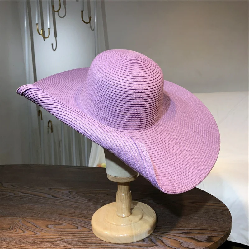 

Wholesale straw hat 25cm straw hat light purple retail sun hat ultra-thin breathable summer sun hat travel men and women