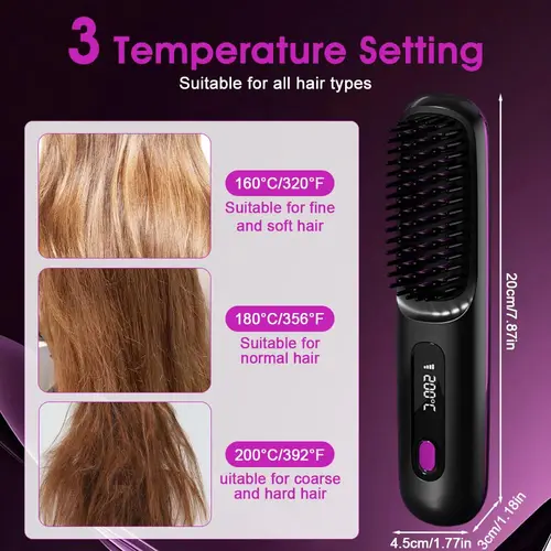 Imagen 2 del producto Cepillo Alisador de Cabello Inalámbrico, 3 en 1, Alisador de Cabello Profesional, Cepillo Alisador Mini Portátil Recargable por USB