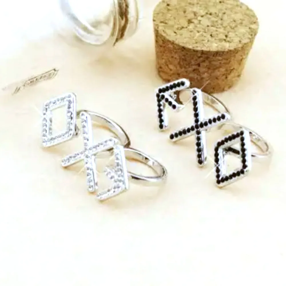 Fashion KPOP EXO-K EXO-M From Planet Member Alloy Ring New EXO Team LOGO Letter Rhinestone Double Ring.