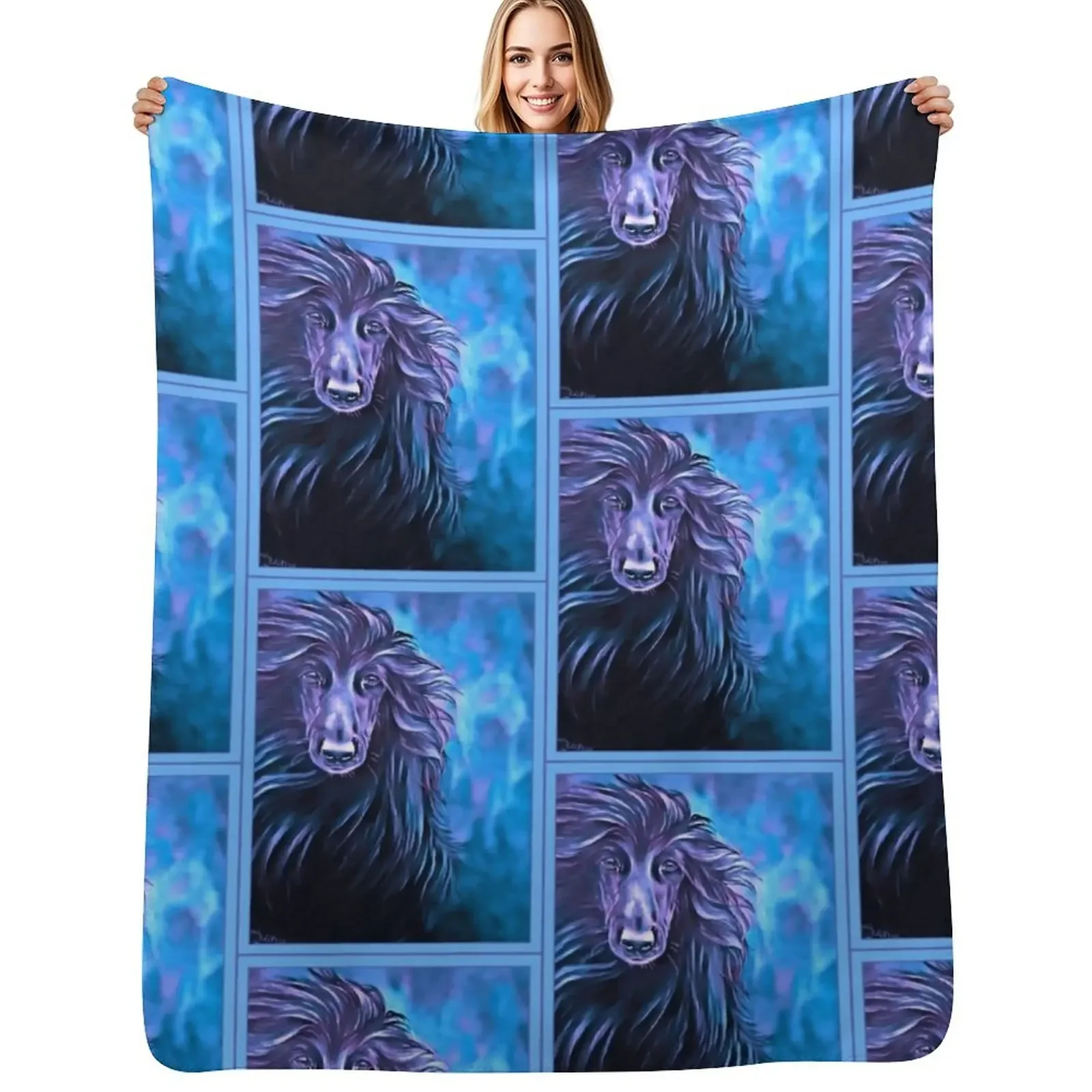 

Ice Blue/black Afghan Hound Head. Throw Blanket Soft Plaid Sofa Throw Stuffeds Heavy Blanket