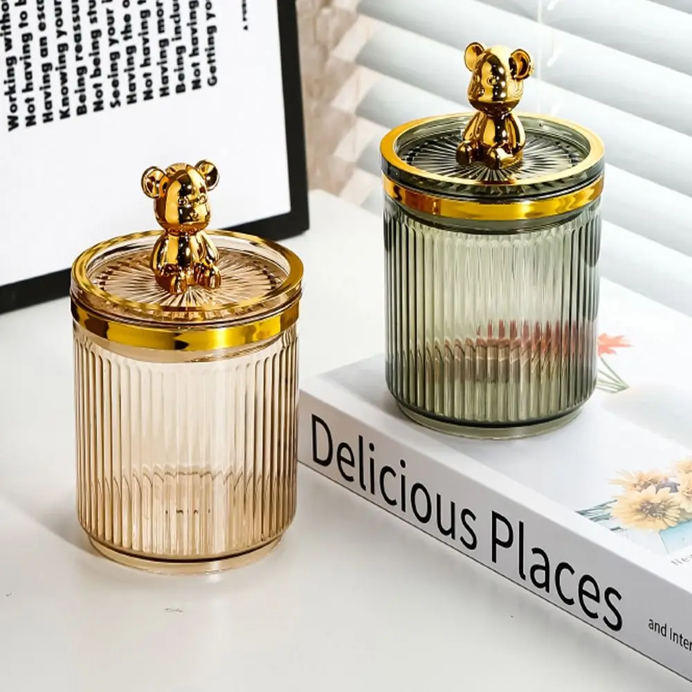 Cute Bear Toothpick Box Durable Transparent Simple Storage Case Cosmetics Desktop Organizer Lipstick