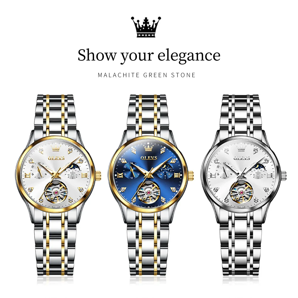 OLEVS Women's Automatic Mechanical Hollow Moon Phase Watch