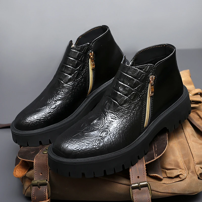 

Мужские высокие ботинки на толстой подошве, ботильоны с боковой молнией, удобные классические деловые повседневные мужские ботинки, размеры 37-46