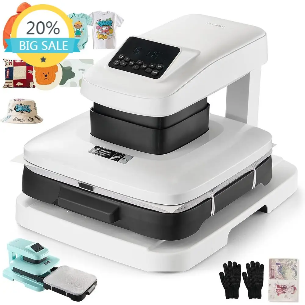 

Термопресс 15x15 см с регулируемым давлением для футболок, автоматическим открытием, цифровым дисплеем, идеально подходит для сублимации, винила и переноса изображений.