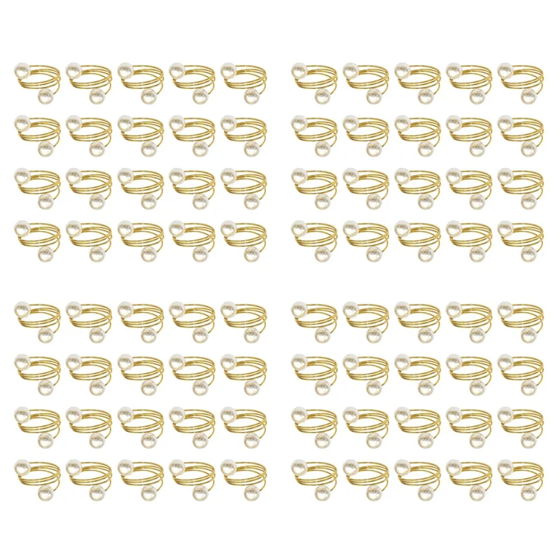 

AFOURT-80Pack Золотые кольца для салфеток, набор колец для салфеток с жемчугом, металлический пружинный держатель для салфеток, украшения стола, пряжки для колец для салфеток