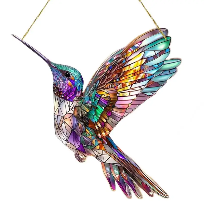 Hummingbird Sun Catcher Acrylic Stained Glass Hanging Decor for All Seasons Perfect Home Garden Decorations