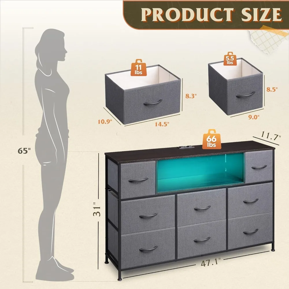 حامل تلفزيون لمركز الترفيه بإضاءة LED لأجهزة التلفاز مقاس 45-55 بوصة مع محطة شحن وطاولة وحدة تحكم الوسائط