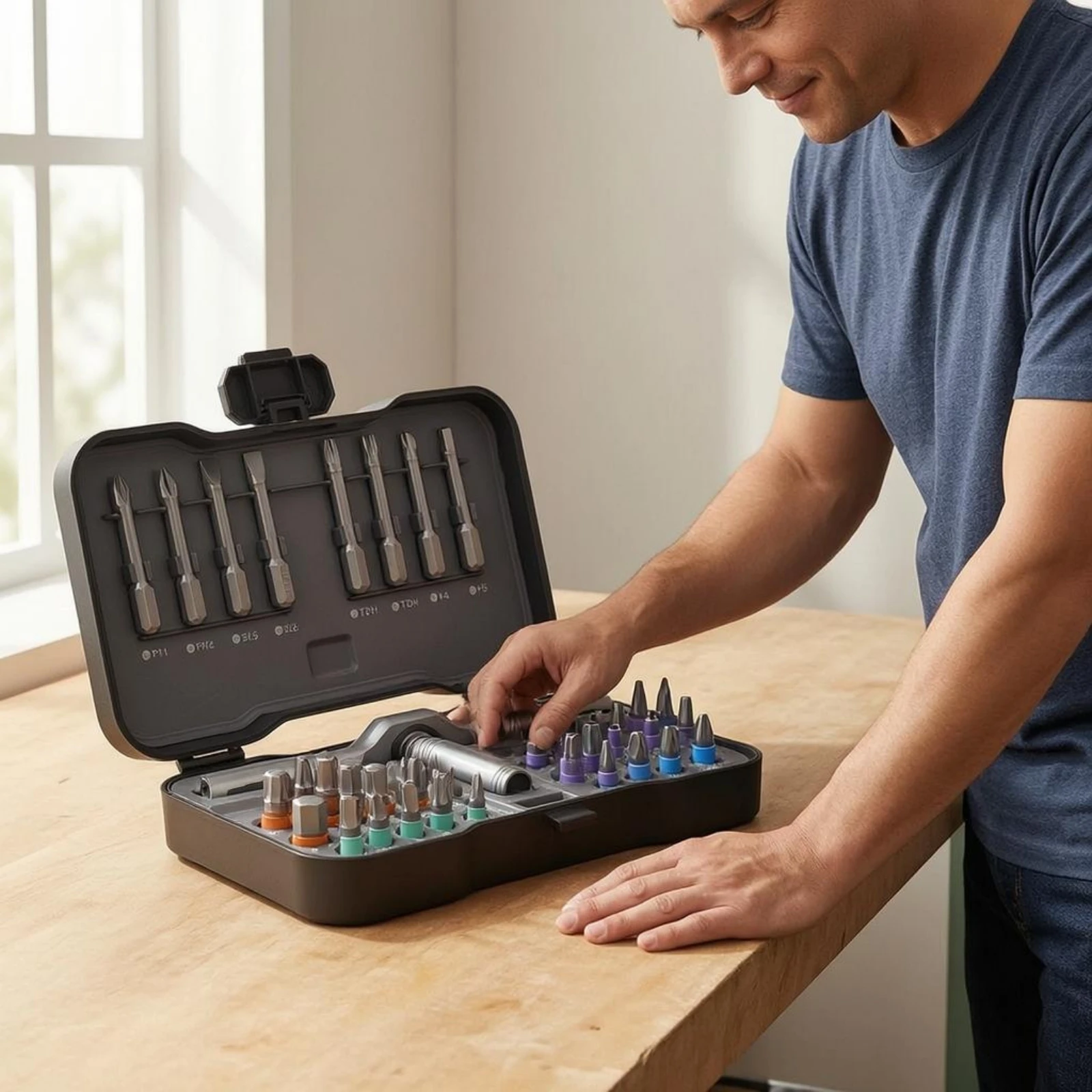 

Ratchet Screwdriver Kit Compact Attracting Screwdriver Kit T Handle Driver Set Molded Slots Manual Tools Hinged Lid
