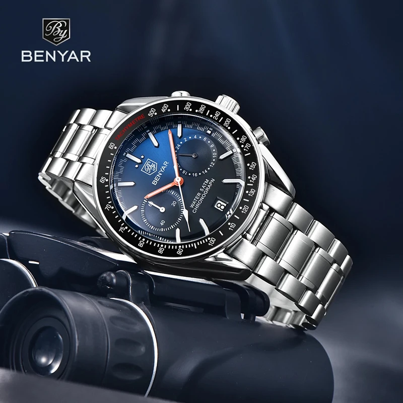 BENYAR 2022 New Luxury Men\'s Quartz Watch Stainless Steel Business Chronograph Watch Multifunction Watch for Men