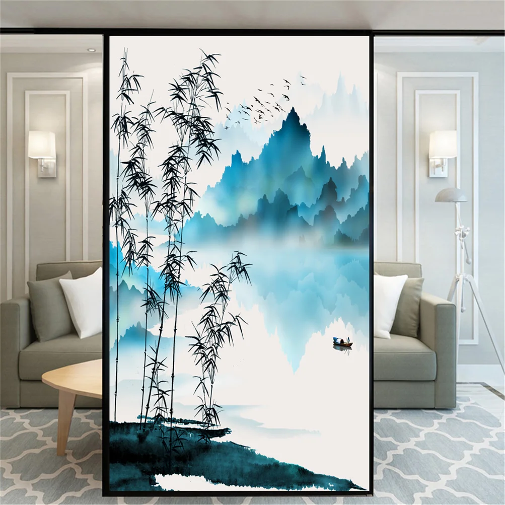 

Privacy Window Film Static Cling No Glue Decorative Ink Painting Window Treatments Window Coverings Glass Window Sticker