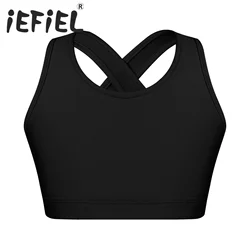 Kids Girls Ballet Class Bra Tops Children U Neck Shoulder Straps Crop Top for Ballet Dance Workout Stage Performance Dancewear