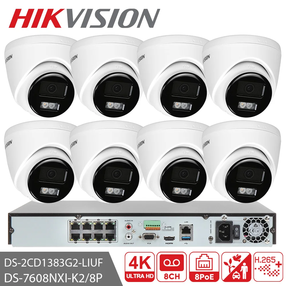 Hikvision 8-Ch 8PoE NVR Kit with 8MP 4K Turret Dome IP Cameras Smart Hybrid Light Built-in Mic Smart Motion Detection