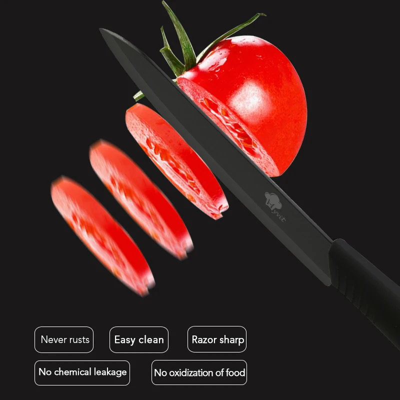 Ceramic Knives Kitchen Knives 3 4 5 6 inch Paring Utility Slicing Chef  Bread Set+Peeler Zirconia Black Blade Cooking Tool