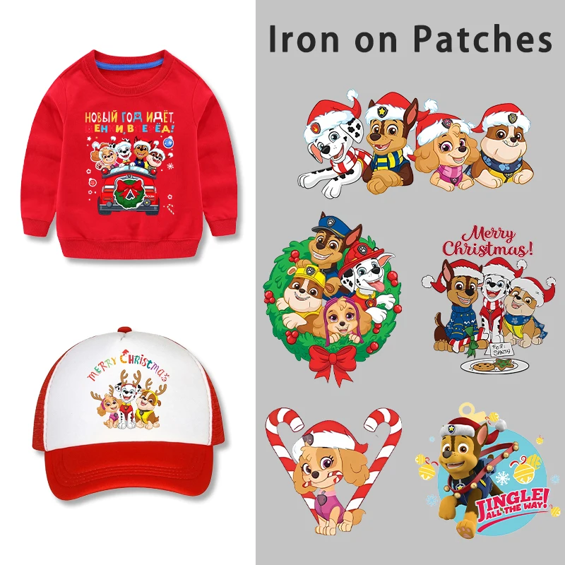 

Милые рождественские нашивки «Щенячий патруль», милая мультяшная одежда, шляпа, сумка с принтом, рождественские теплопередающие наклейки, модные наклейки на одежду