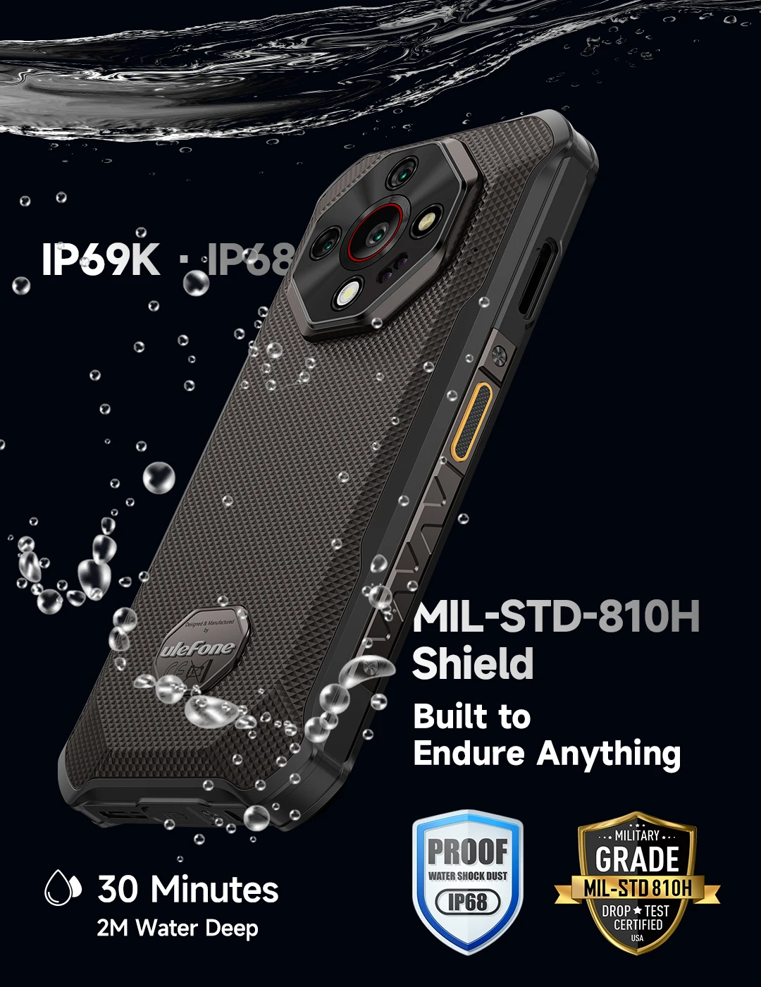 Ulefone Armor X16 4G Rugged Phone Smartphone Android 15 Up to 12GB+128GB 10360mAh Glare Flashlight 48MP Main Camera