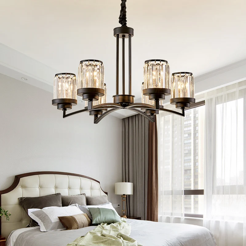 

American Retro Led Crystal Chandelier Luxury Black Art Hanging Ceiling Lamp Decoration for Living Room Bedroom Lighting Fixtures