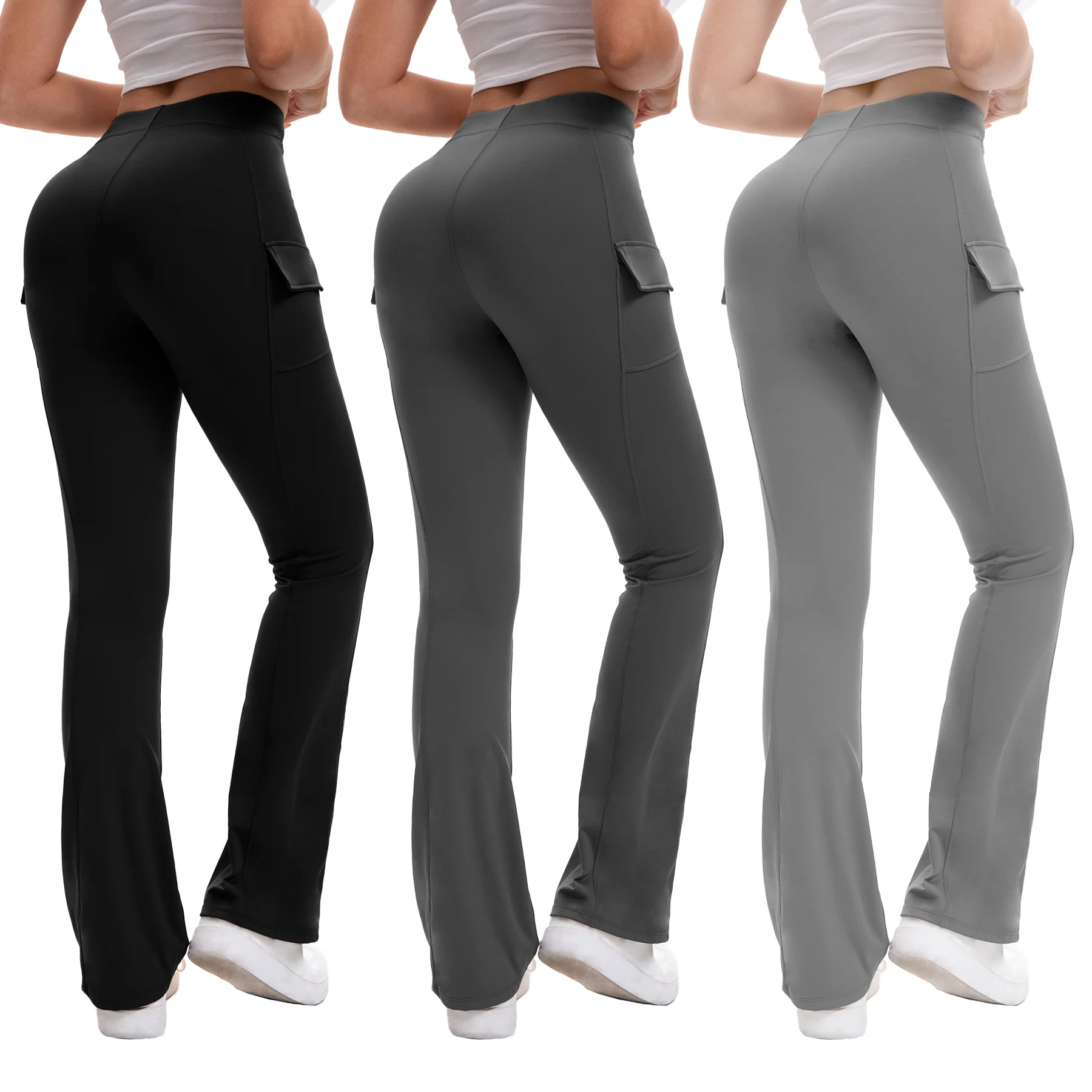 

3PCS High Waisted Tummy Control Bootcut Yoga Pants with Pockets Naked Feeling Stretch Workout Casual Pants