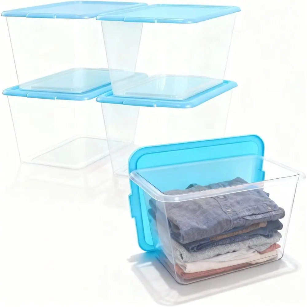 

Контейнеры для хранения с крышками - Сделано в США, 14,5 галлонов (58 кварт), набор из 4 пластиковых контейнеров для хранения с крышками, большие контейнеры для хранения