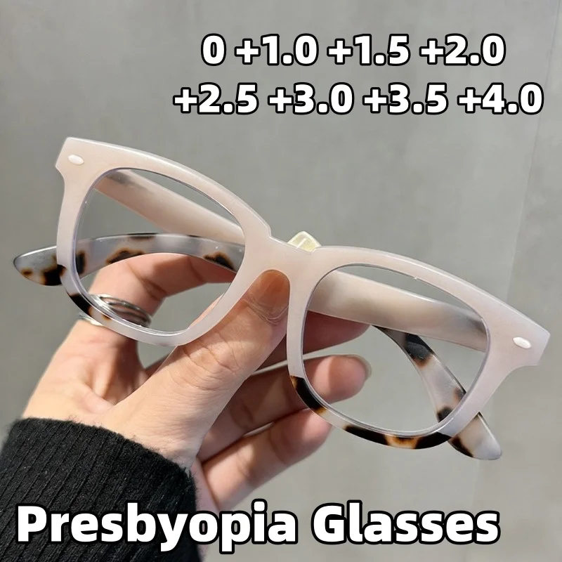 

New Square-Frame Anti-Blue Light Presbyopia Glasses Stylish Two-Tone Spring-Arm Reading Eyewear with Plus Diopters 0 To +4.0