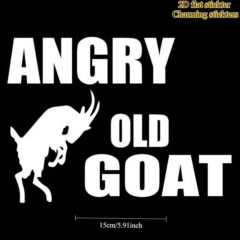 1pc 2D Flat Angry Old Goat Silhouette Waterproof Vinyl Sticker Black White Optional For Car Body Decor