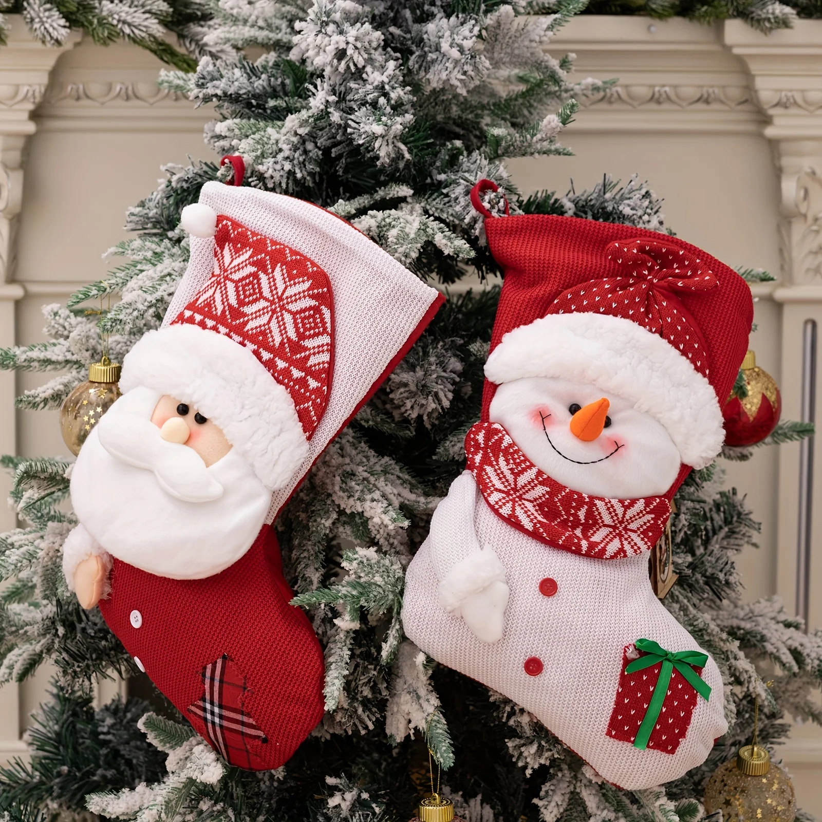 1pc Christmas Stocking Socks Decorations For Home  Ornaments Xmas Santa Claus Gifts For New Year's