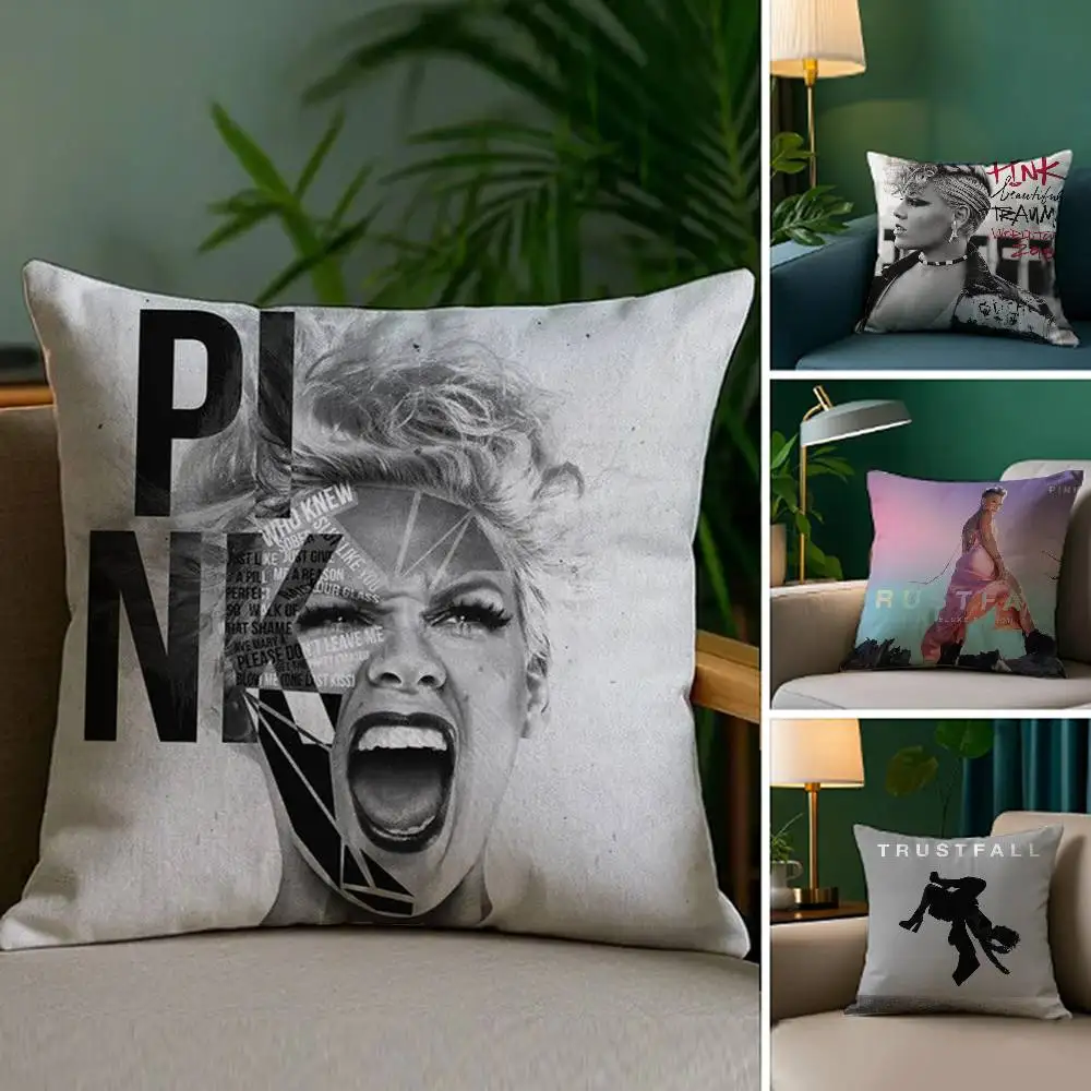 Singer Pink Trustfall P-P!nk Kissenbezug, Plüschstoff, weicher doppelseitiger Druck, Sofa-Kissenbezug, Überwurf-Kissenbezüge