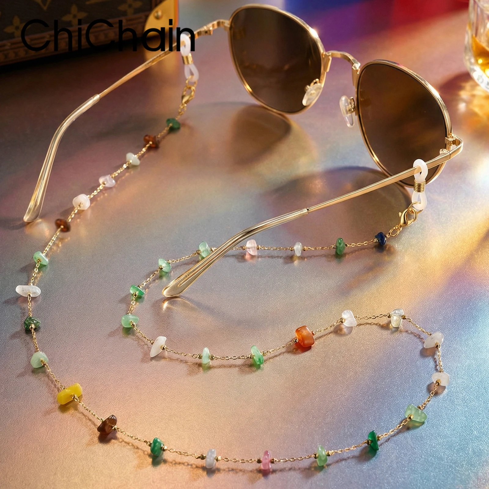 Fashion Natural Stone Bead Chain Handmade Eyeglass Chain For Reading Glasses Cord Sunglasses Strap Holder Neck Face Mask Strap