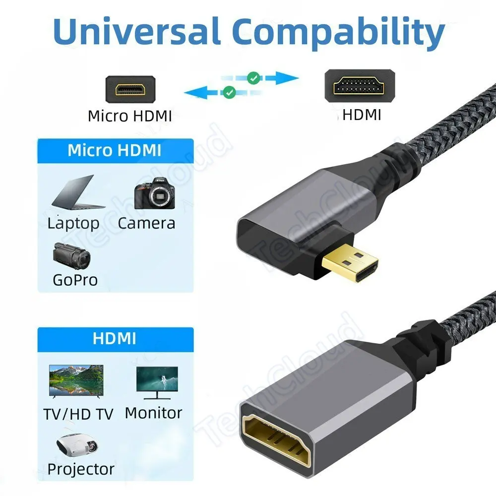 4K Hdmi-Compatibel Micro Hdmi Naar Hdmi Adapter Mannelijk Naar Vrouwelijk Kabel Hdmi 4K @ 60Hz Hdr 3d Dolby 18Gbps Hoge Snelheid Verlengkabel