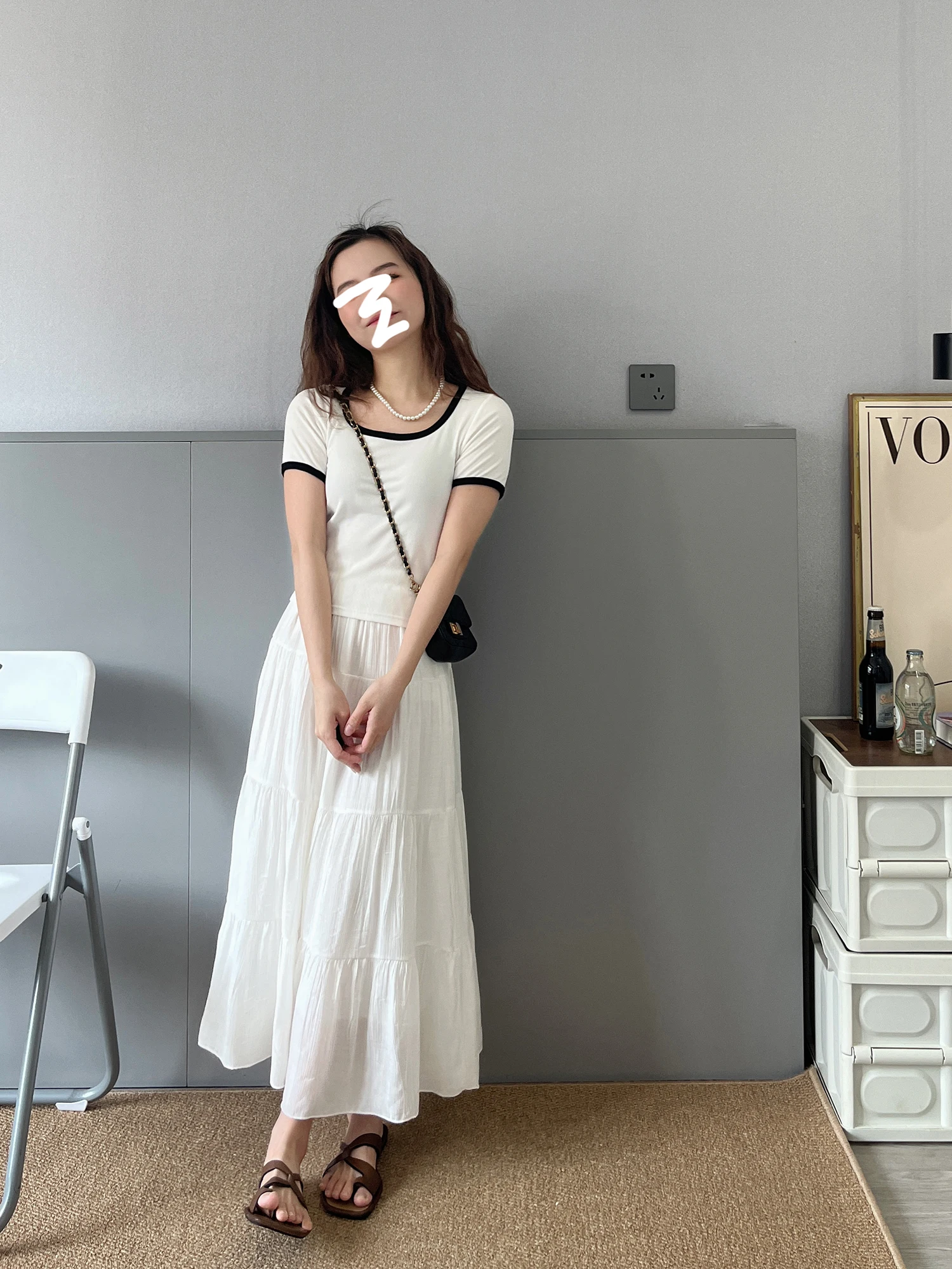 

Sumui150 High Waist A-Line Midi Skirt Pure Color Chiffon Spring Summer Slimming Half-length Umbrella Skirt for Short Women