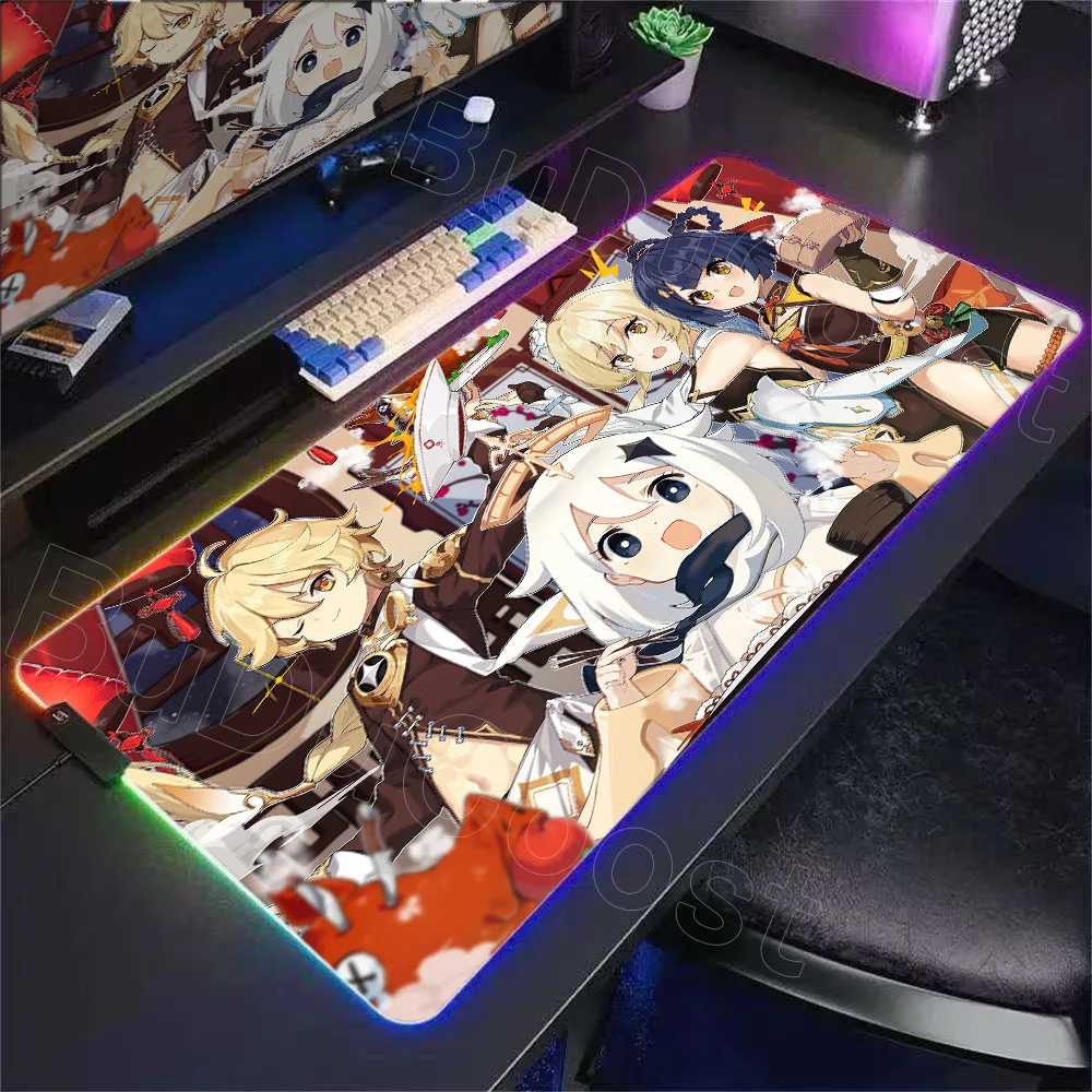 

RGB Mouse Mat HD Printing Genshin Impact Mousepad Laptop Gaming 900x400mm PC Mouse Pad XXL Anime Furina Hu Tao Desk Mat Non-slip