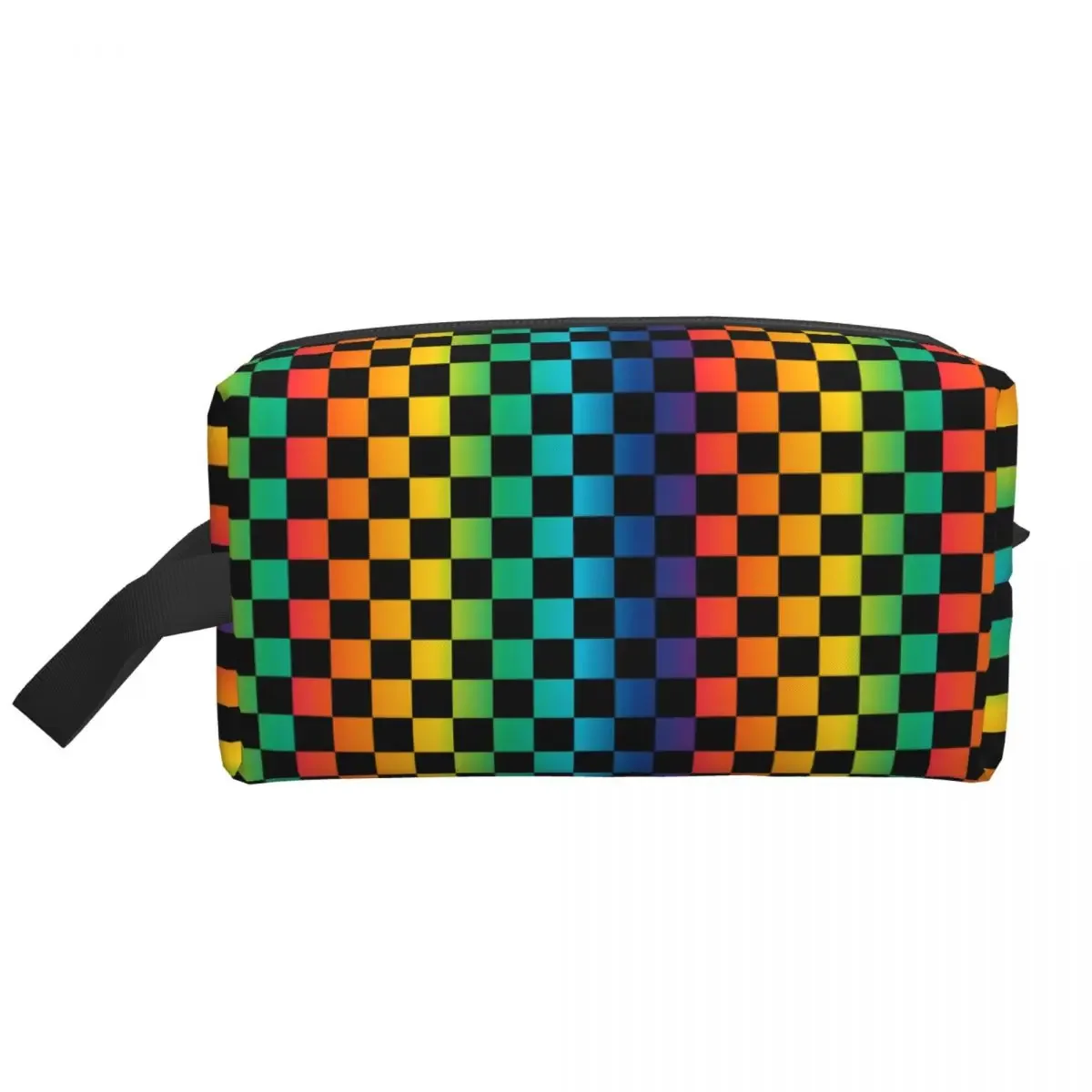 Custom Rainbow Squares Pattern Checkered Flag Toiletry Bag for Women Cosmetic Makeup Organizer Lady Beauty Storage Dopp Kit Box