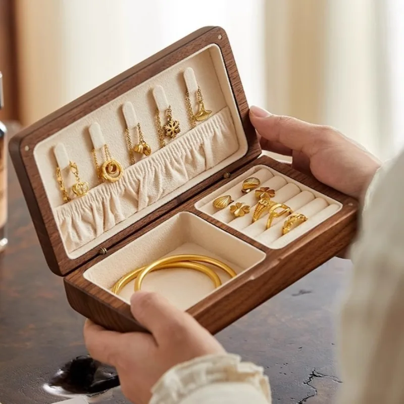

Solid Wood Jewelry Box Portable Necklace Bracelet Storage Boxes Small Earrings Rings Organizer Cases Travelling Jewellery Case