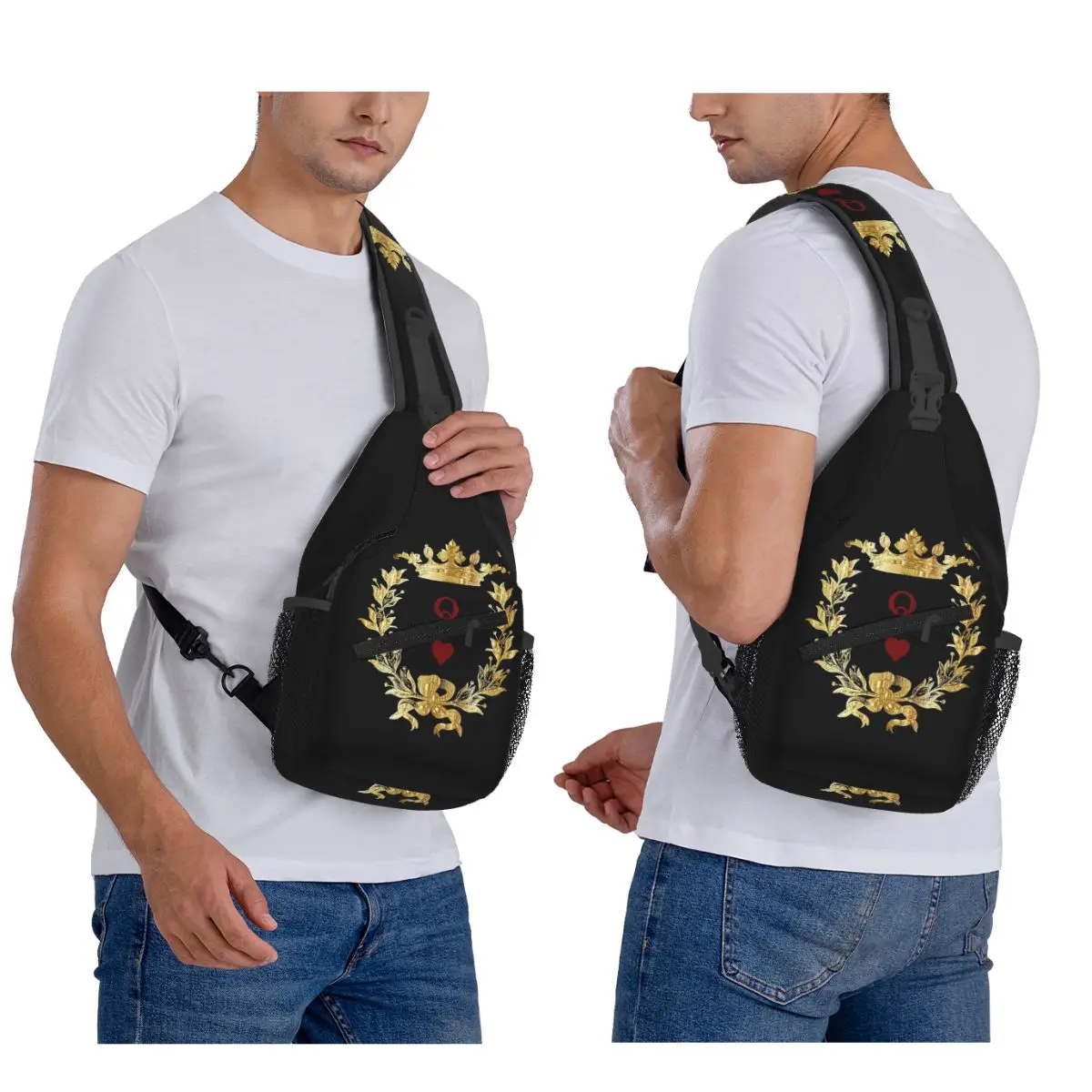 

Queen Of Hearts Chest Bag Men Sling Crossbody Backpack Chest Bag Travel Hiking Daypack Shoulder Bag