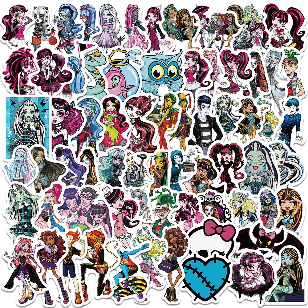 70pcs Funny Cartoon Horror Animation Monster High Stickers Water Bottle Sticker Luggage Laptop Guitar Waterproof Vinyl Decals