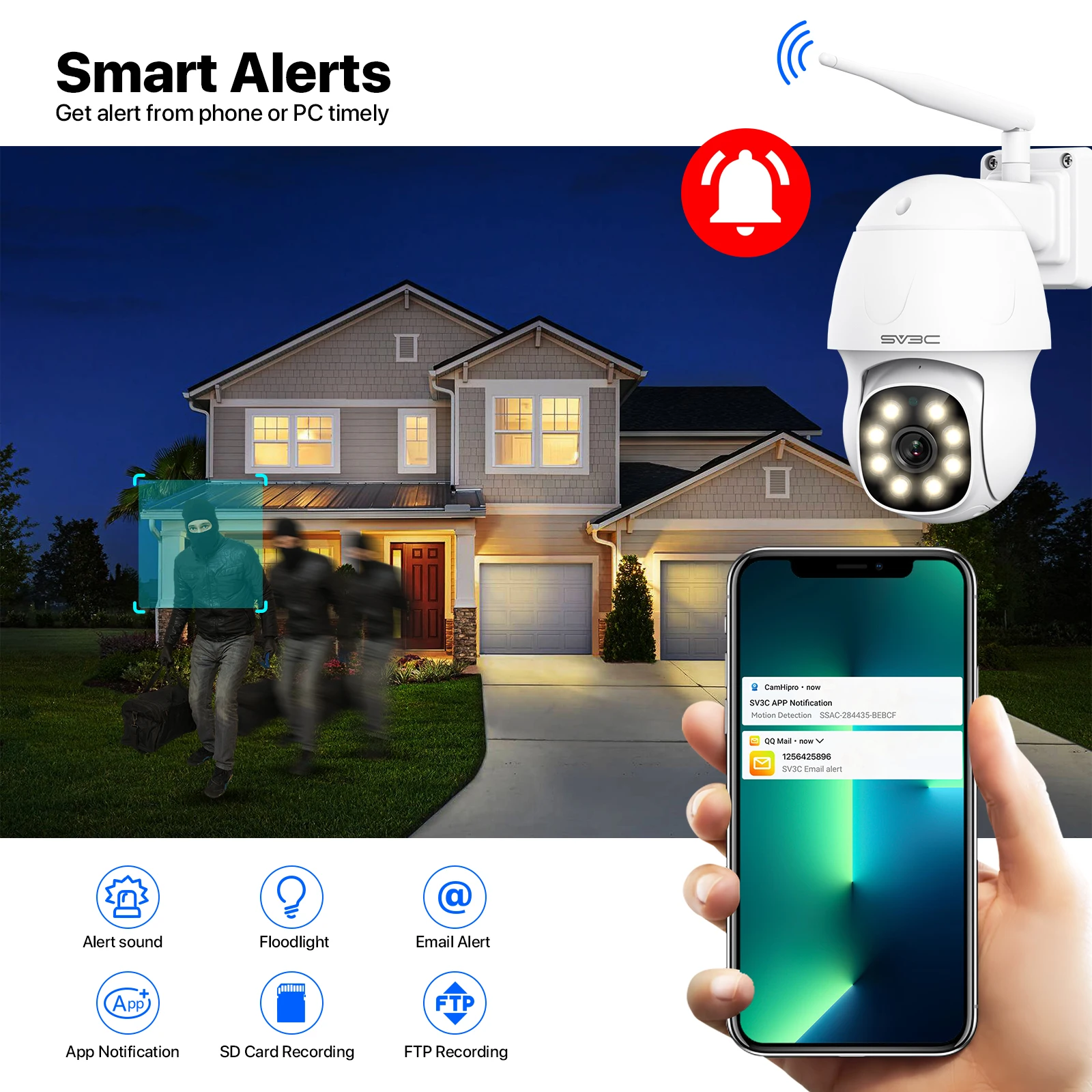 5MP Wifi Security PTZ Camera, SV3C Outdoor Wireless Home Surveillance CCTV, AI Human Detect,Color Night Vision,Metal Shell,Onvif