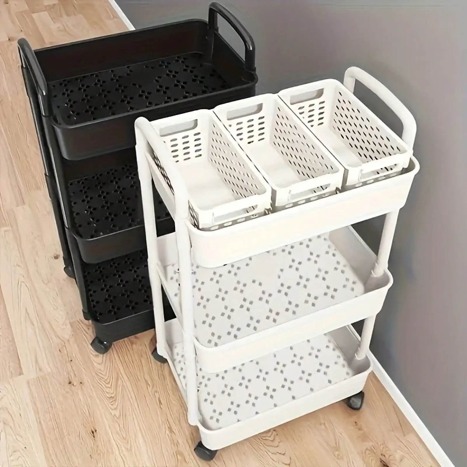 

3-Tier Rolling Storage Cart, Durable Plastic w/Wheels, Kitchen/Bathroom Organizer