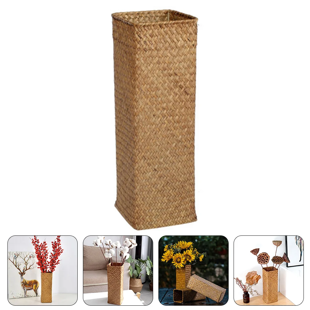 Natural Vase Tulip Decorate Rustic Dry Flowers Container Tall Wicker Rattan Bottle Seaweed Table