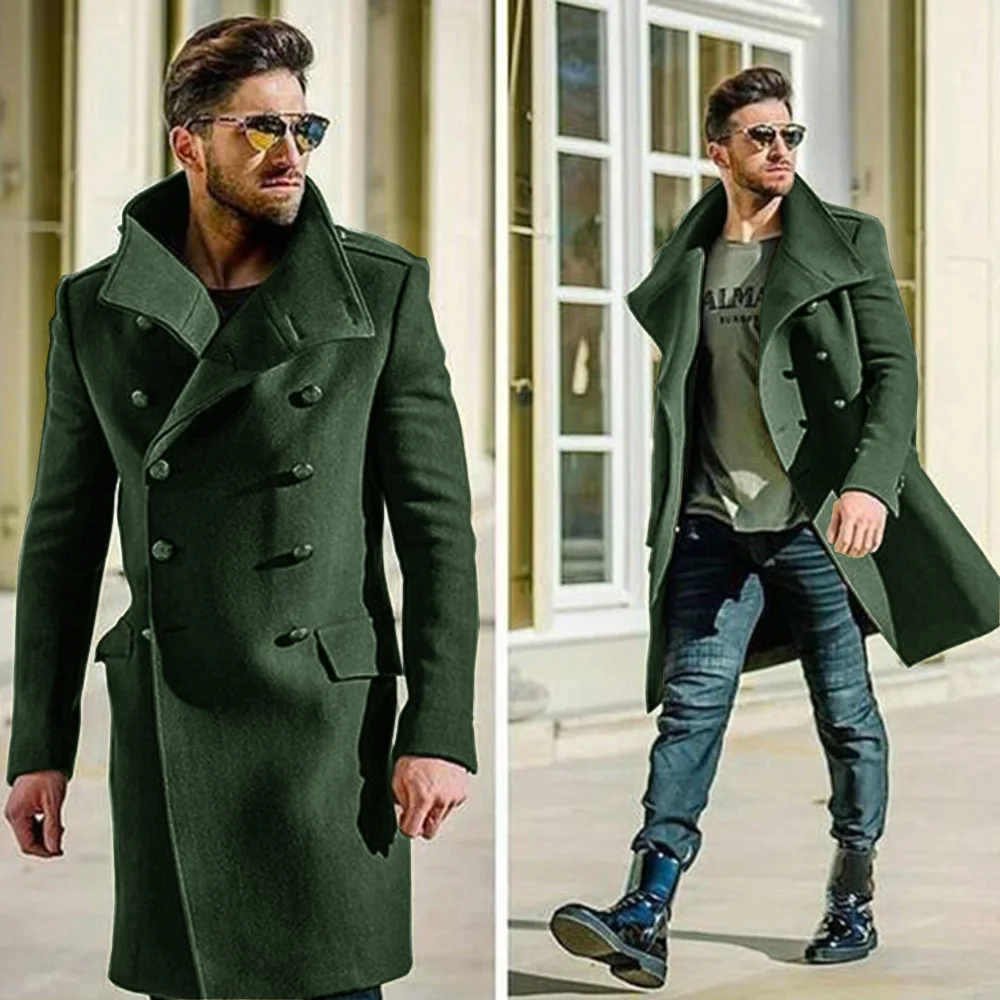 Men\'s Woolen Wool Coat Blazer Casual Fashion Coat Autumn and Winter Warm Double Breasted Long Style Costume Men\'s Clothing 2024